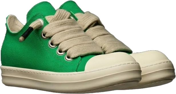 DUAA green and white sneakers with beige laces on a transparent background