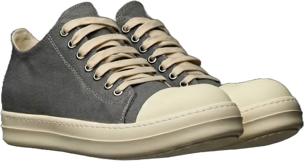Pair of gray DUAA sneakers with beige accents on a white background